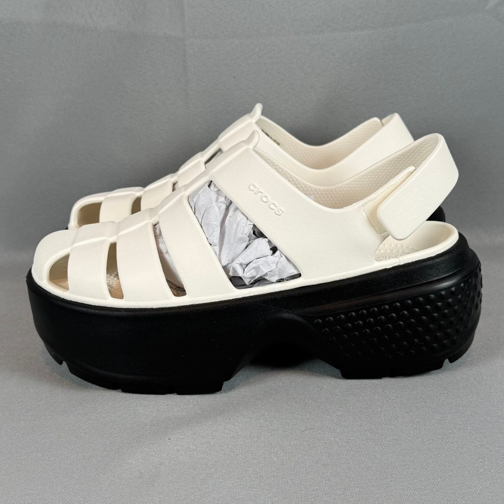 CROCS Cream and Black Platform Sandals